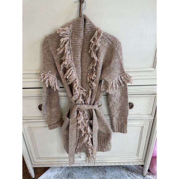 NWT $378 Joie Klara‎ Wool/alpaca Belted Fringe Cardigan Caramel XS Super Soft - Picture 4 of 11